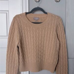 J. Crew Cashmere Cable Knit Tan Sweater with Gold Sparkle - Medium